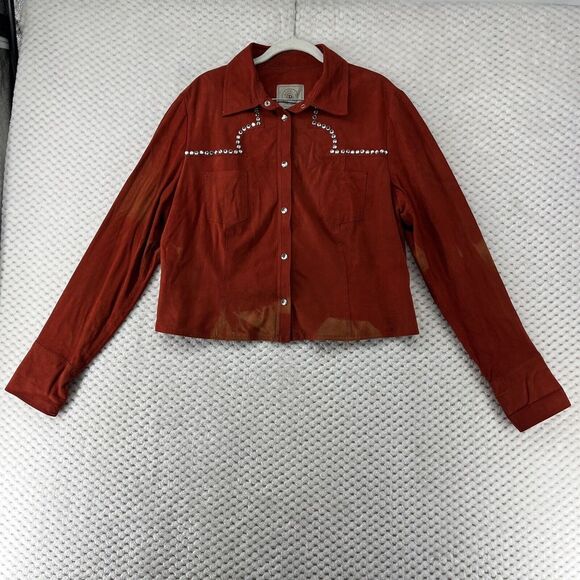 Double D Ranch Suede Western Shirt Rhinestone Embellished Rust Size M‎ - Picture 1 of 12